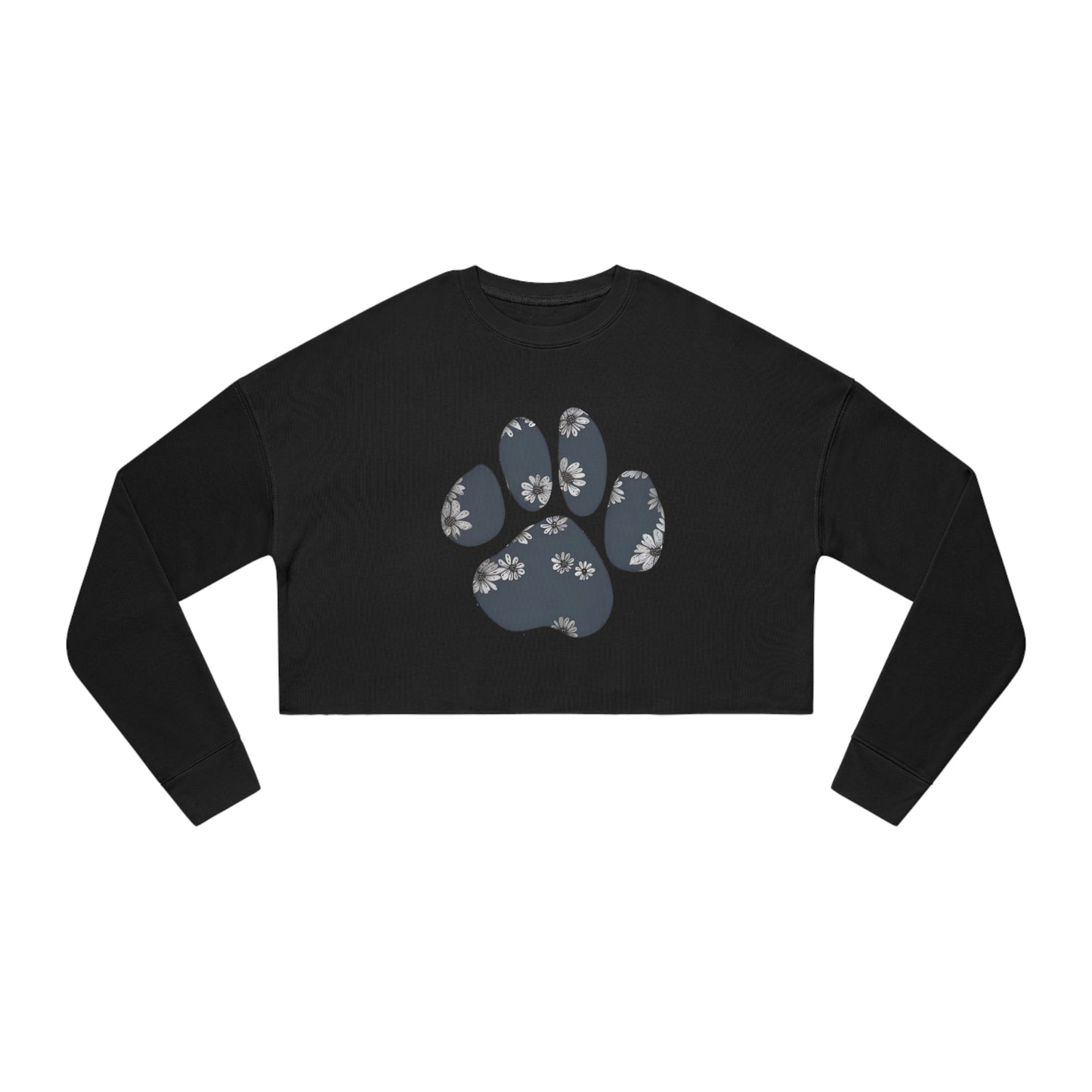 Stylish Paw Print Black Cropped Sweater for Women