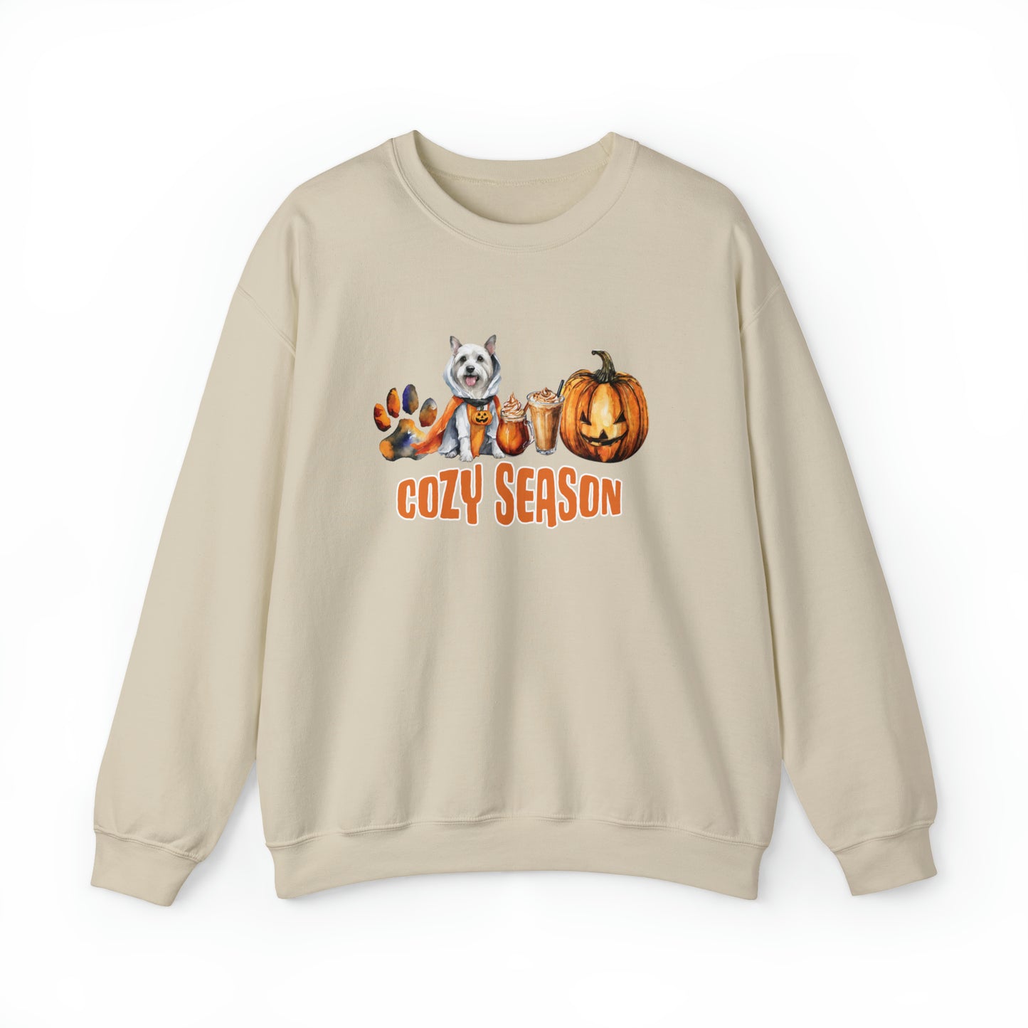 Festive Fall Halloween Unisex Sweater Cozy Pumpkin Paws Crewneck Sweatshirt