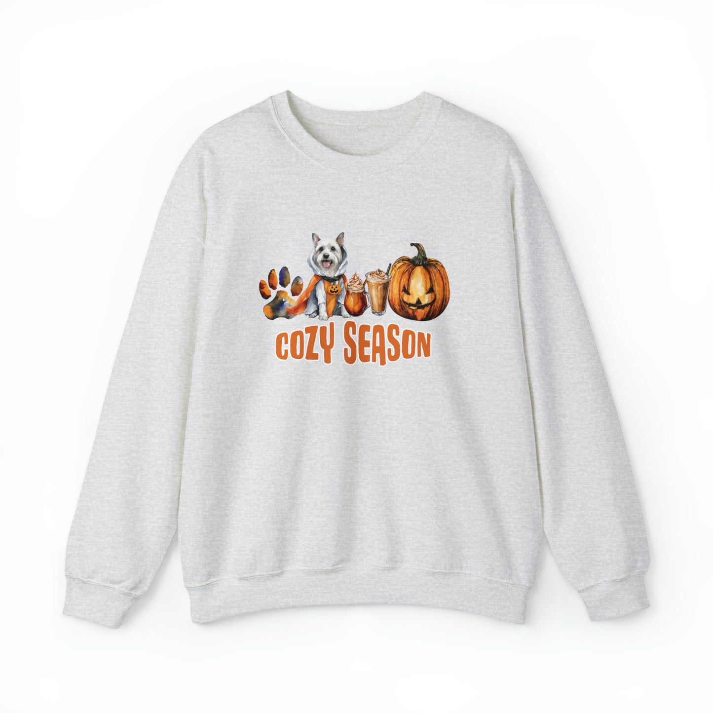 Festive Fall Halloween Unisex Sweater Cozy Pumpkin Paws Crewneck Sweatshirt