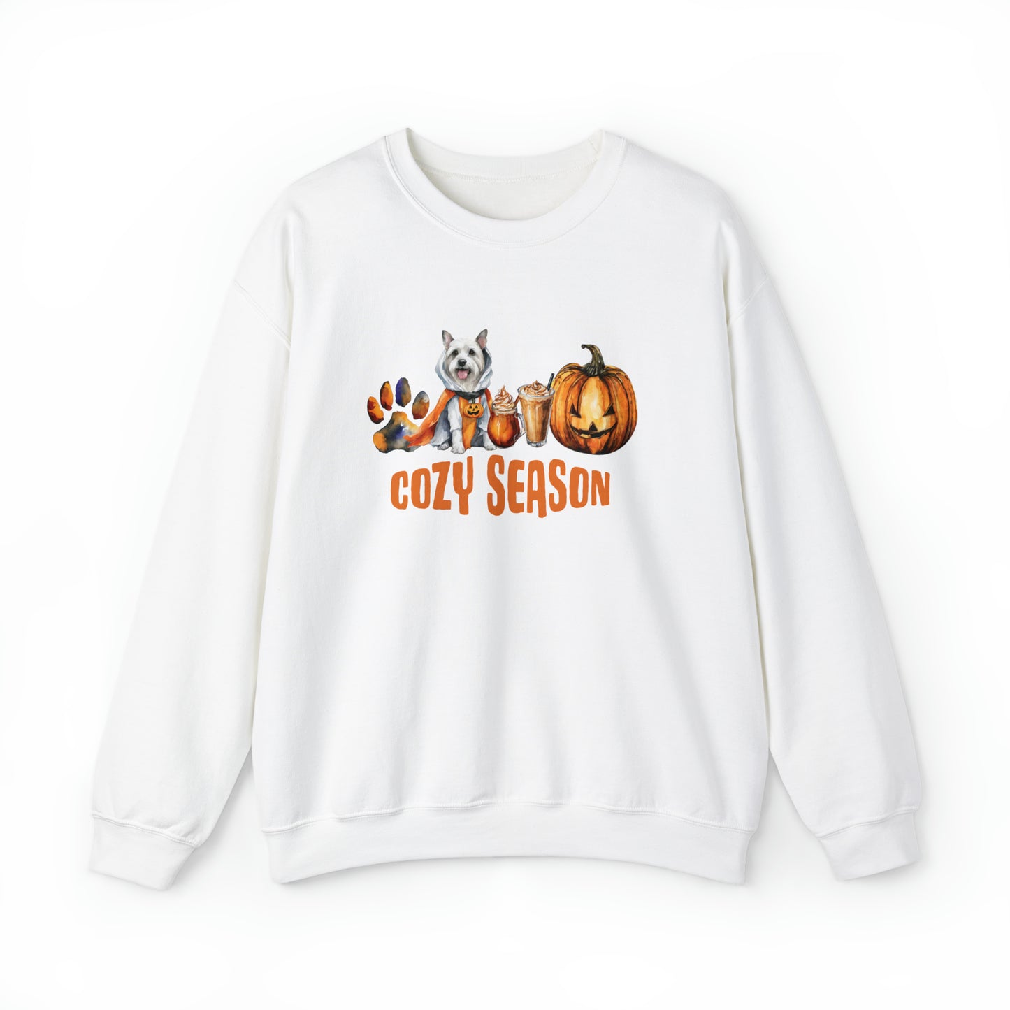 Festive Fall Halloween Unisex Sweater Cozy Pumpkin Paws Crewneck Sweatshirt