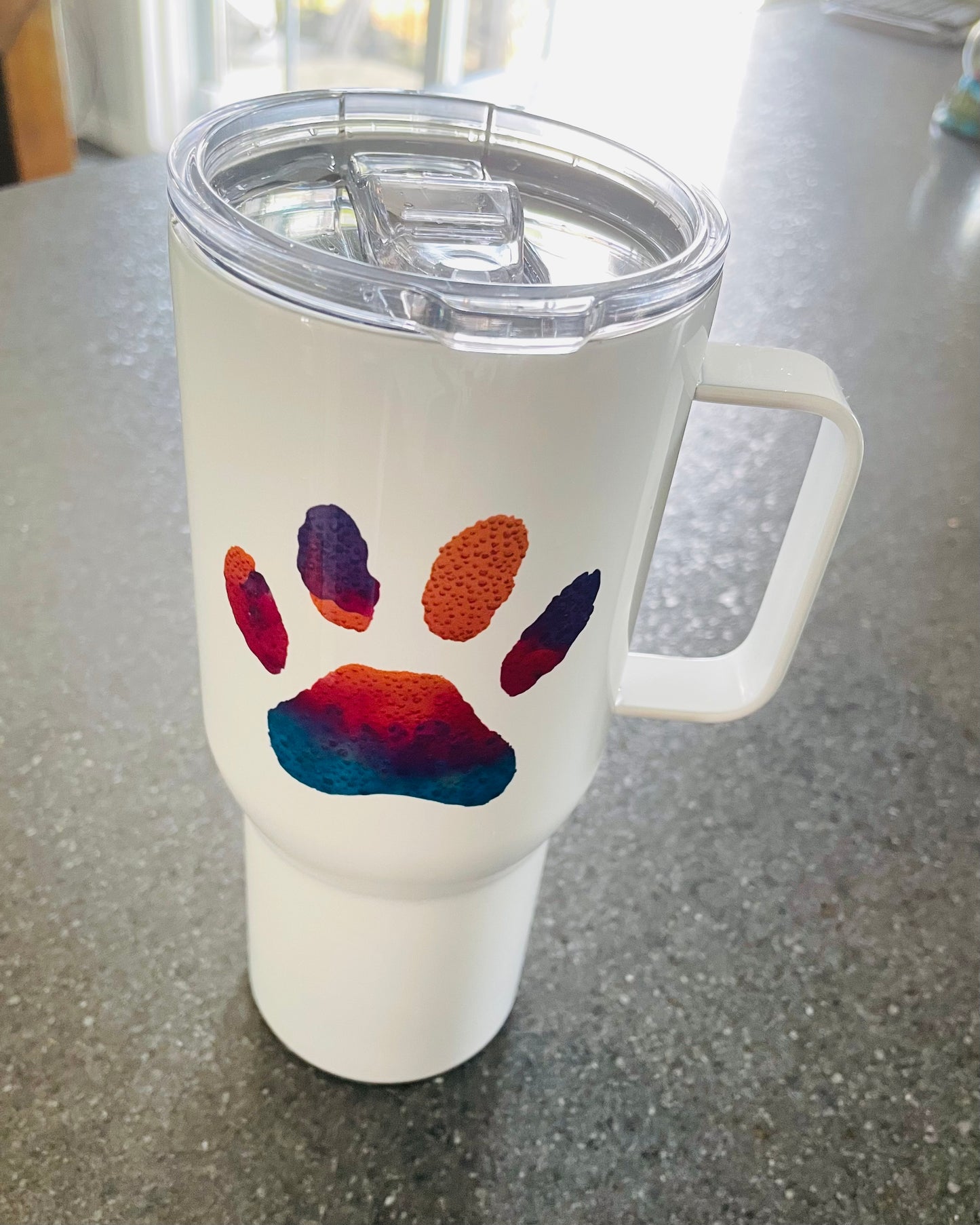 Paw Print 25oz Coffee Tumbler Travel mug with a handle