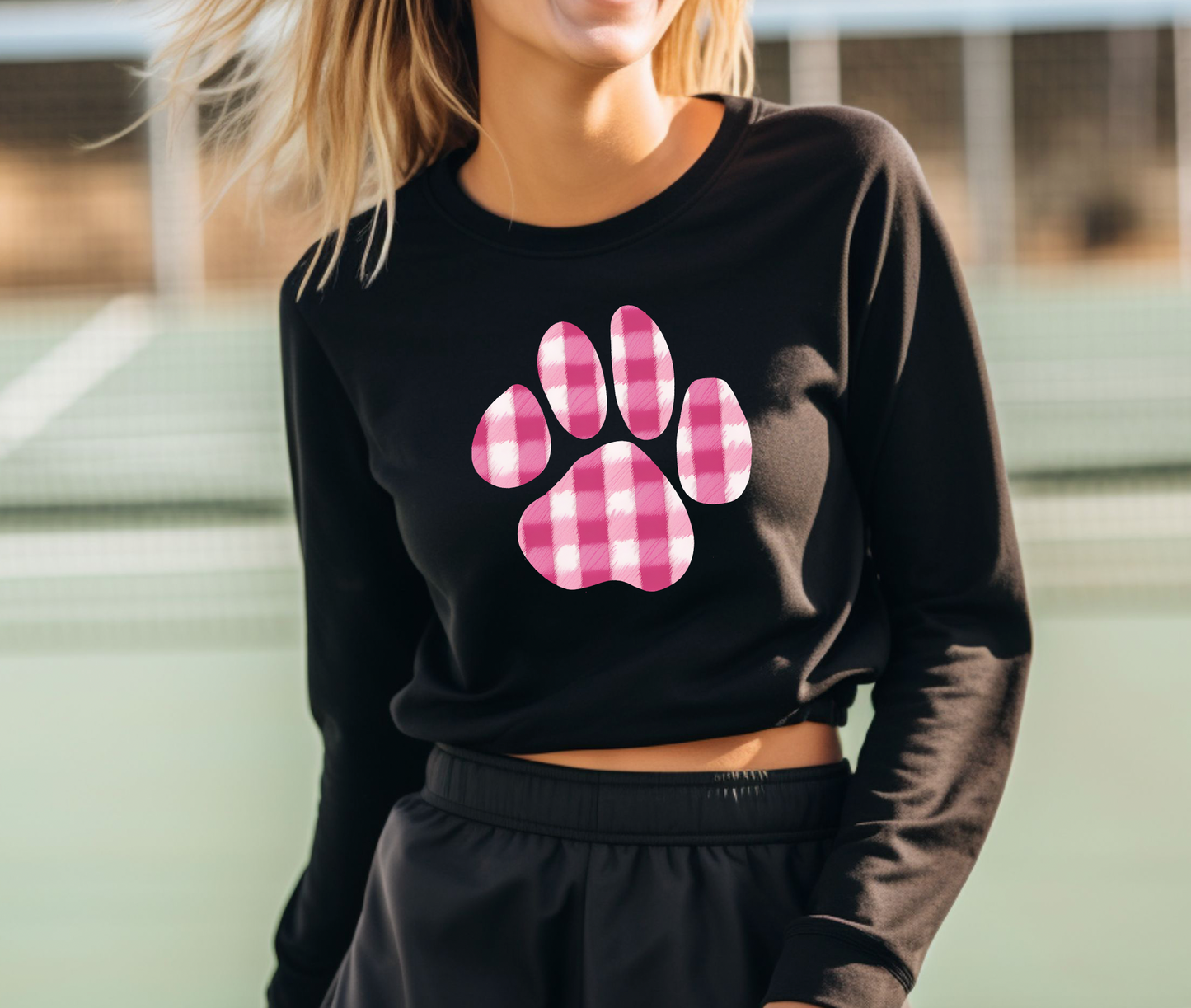 Stylish Paw Print Black Cropped Sweater for Women