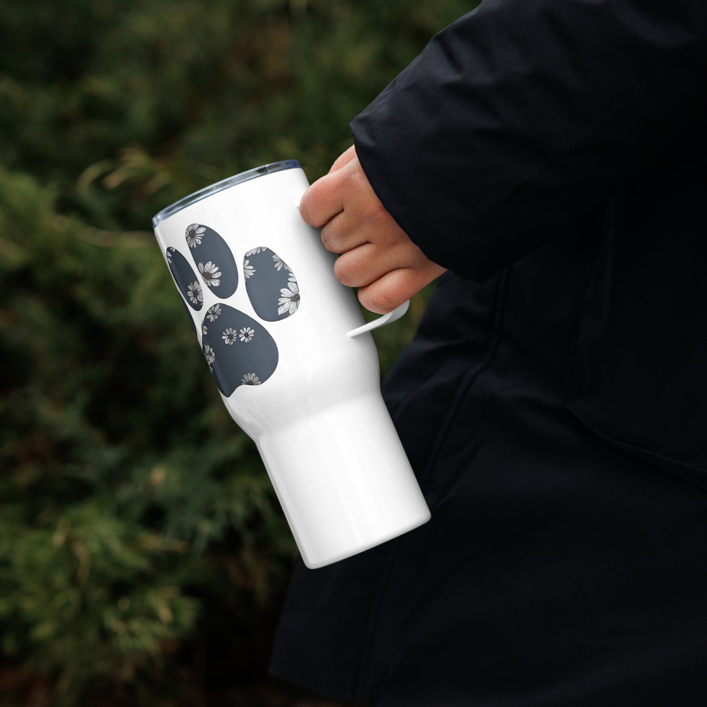 Paw Print Coffee Tumbler 25oz Travel mug with a handle