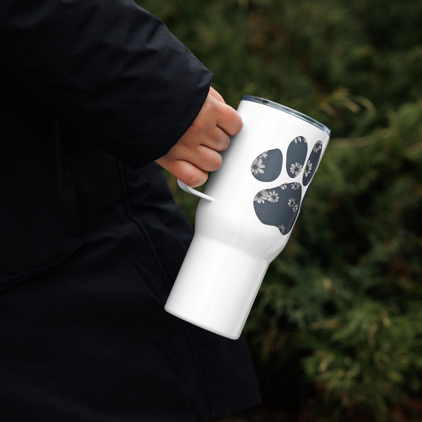 Paw Print Coffee Tumbler 25oz Travel mug with a handle