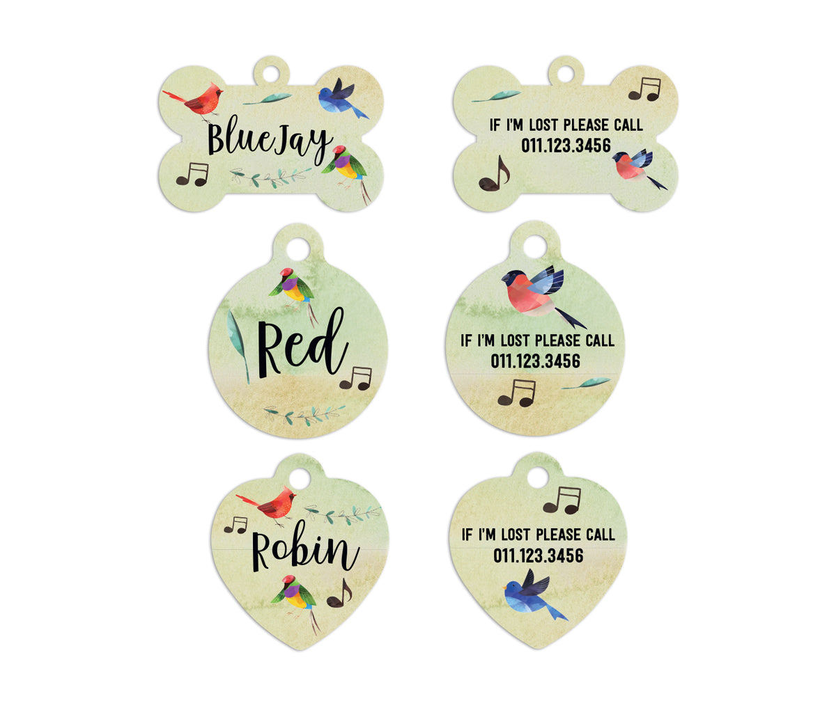 Watercolor Birds Pet ID Tags