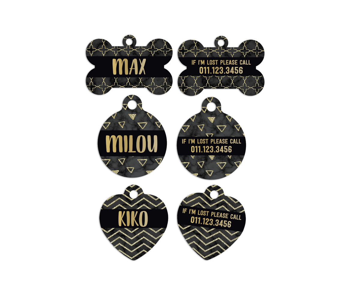 Black and Gold Marble Art Pet ID Tags