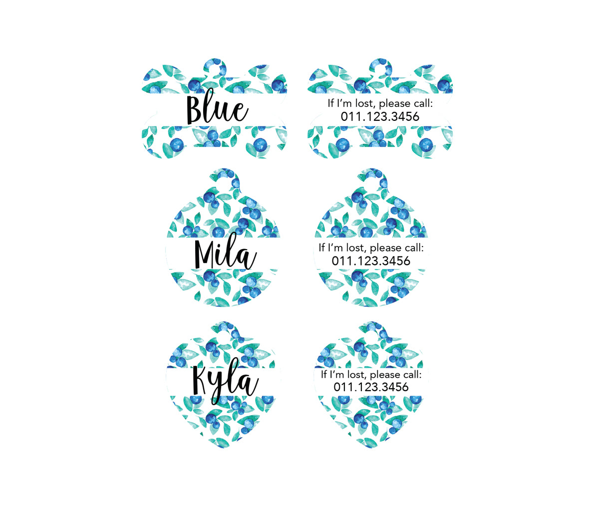 Watercolor Blueberries Pet ID Tags