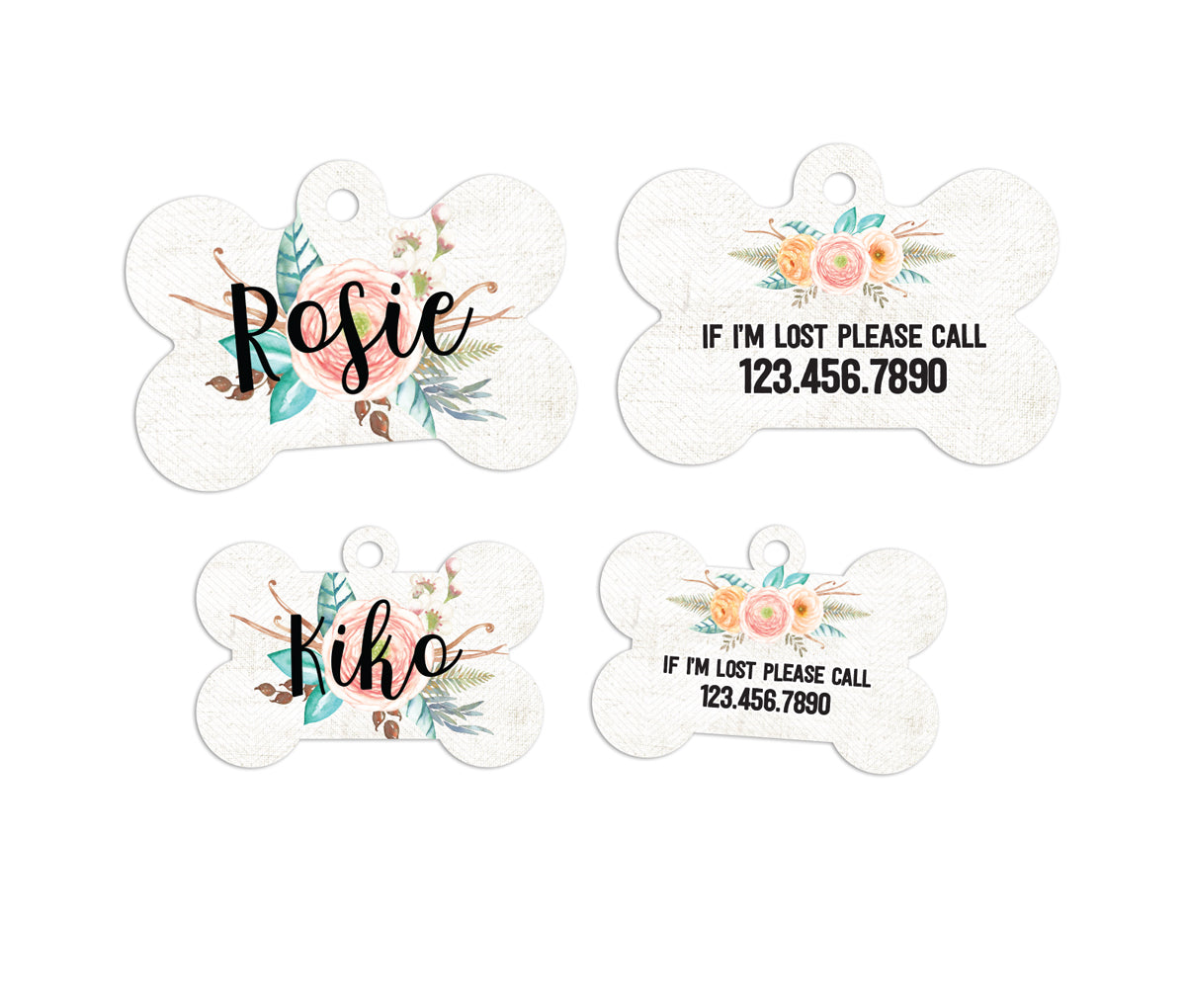 Customized Orange Watercolor Floral Pet ID Tags - MintandJolie