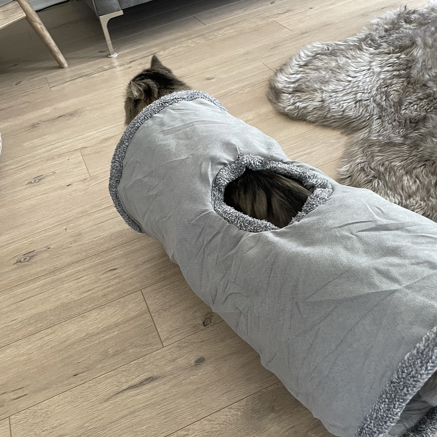 Collapsible Grey Suede Cat Tunnel