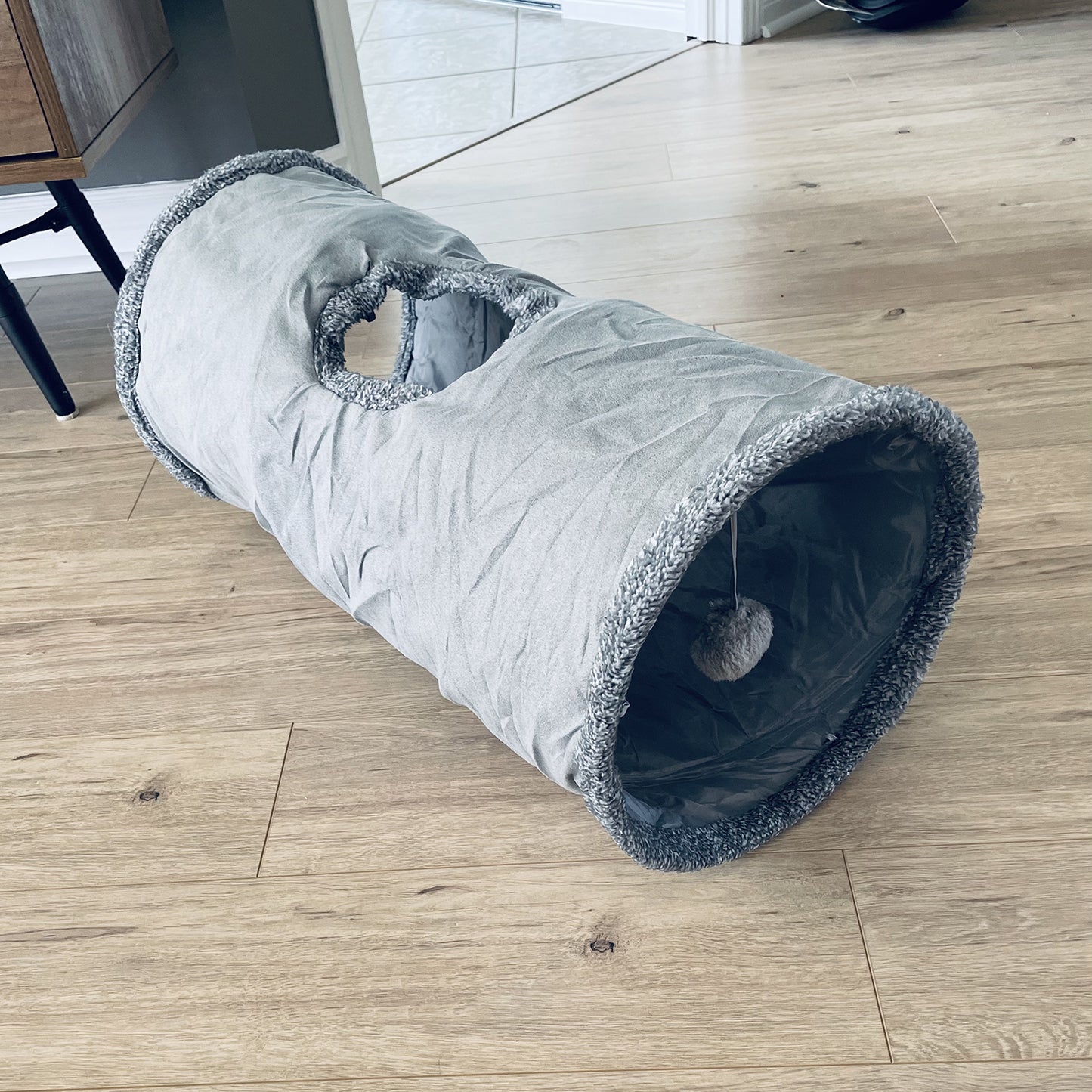 Collapsible Grey Suede Cat Tunnel