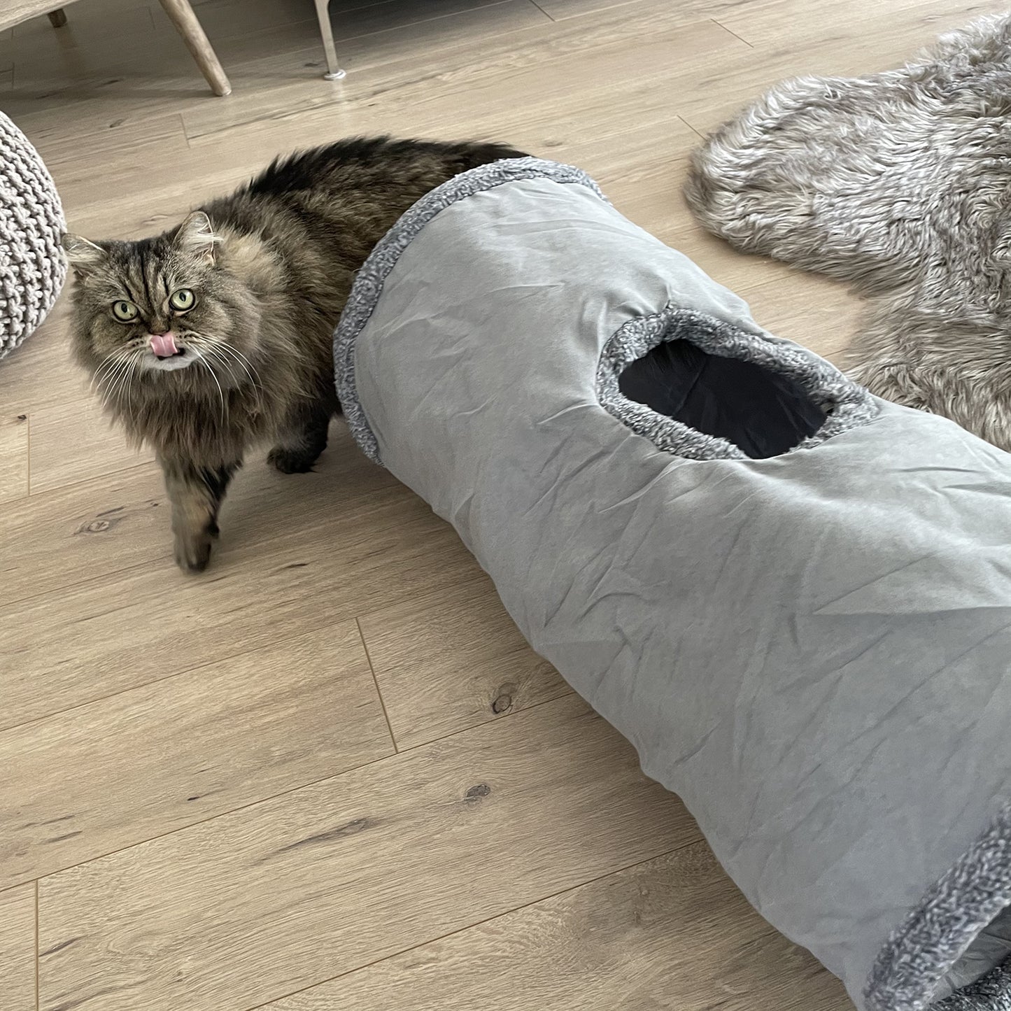 Collapsible Grey Suede Cat Tunnel