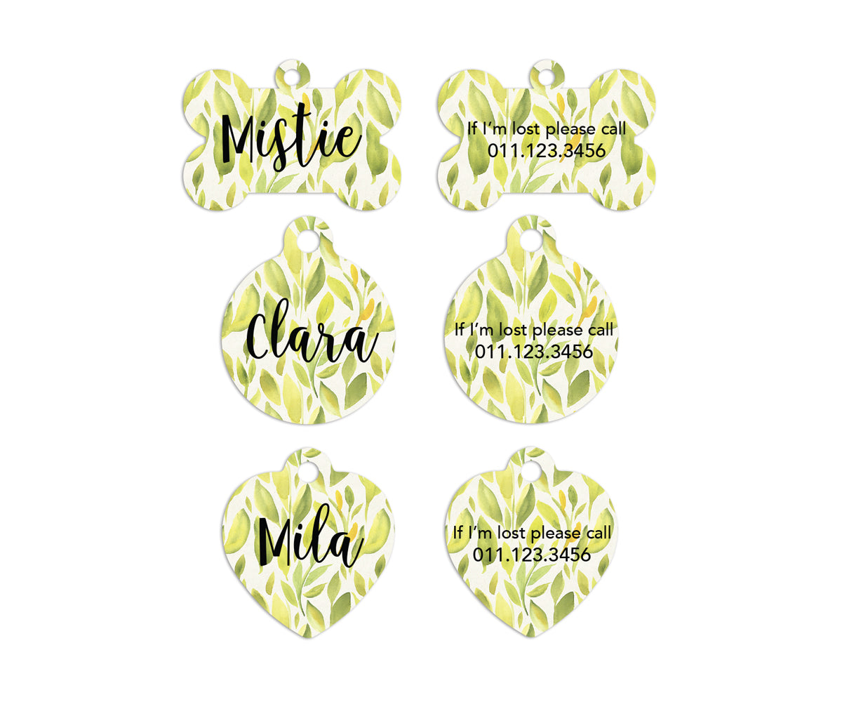 Watercolor Green Leaves Pet ID Tags