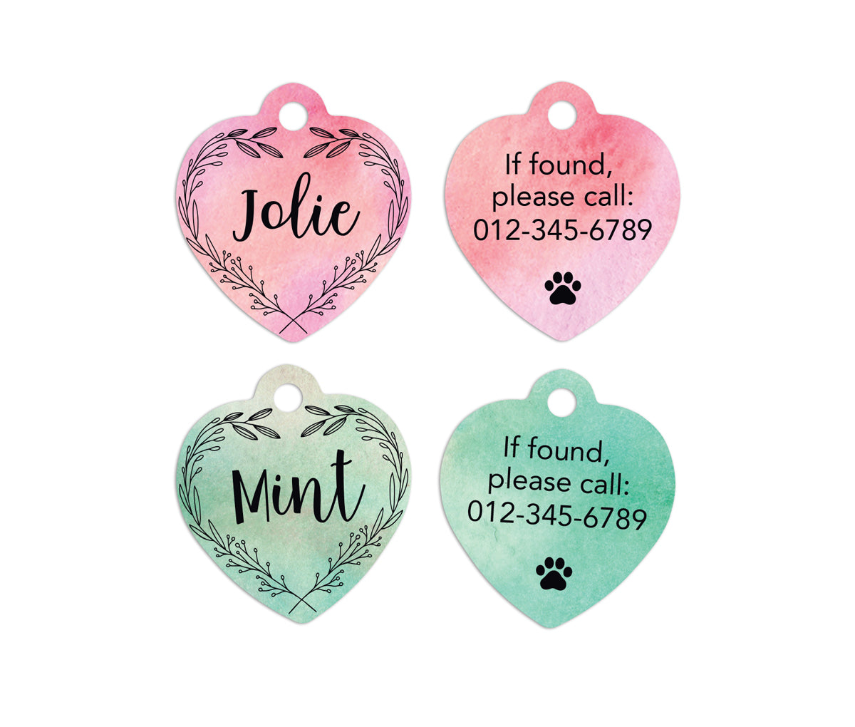 Watercolor Floral Heart Shape Pet ID Tags - MintandJolie