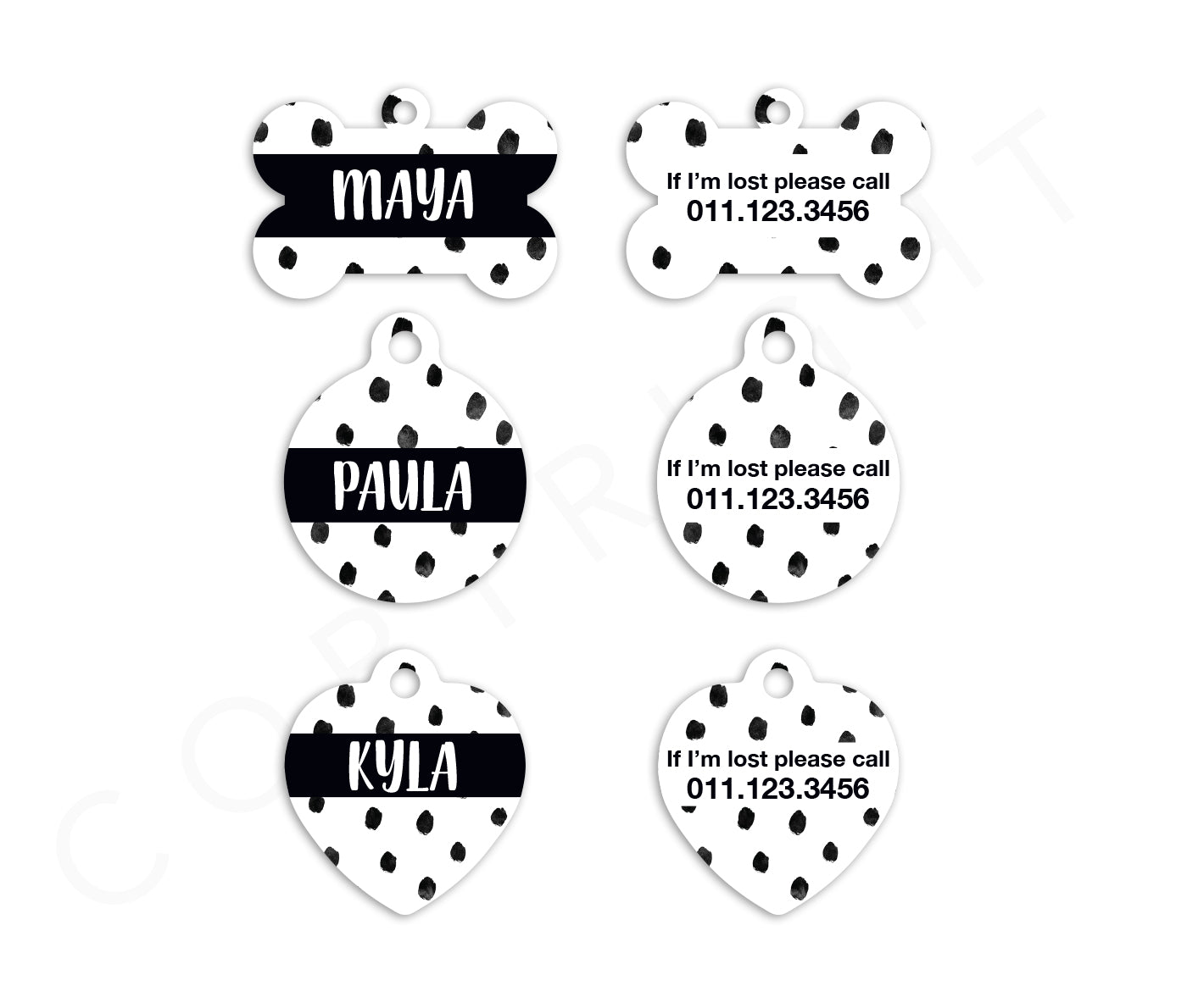 Black and White Polkadots Pet ID Tags
