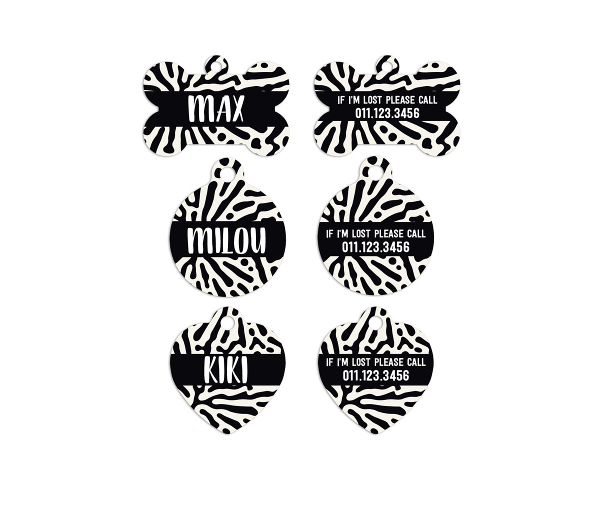 Black and White Zebra Pet ID Tags