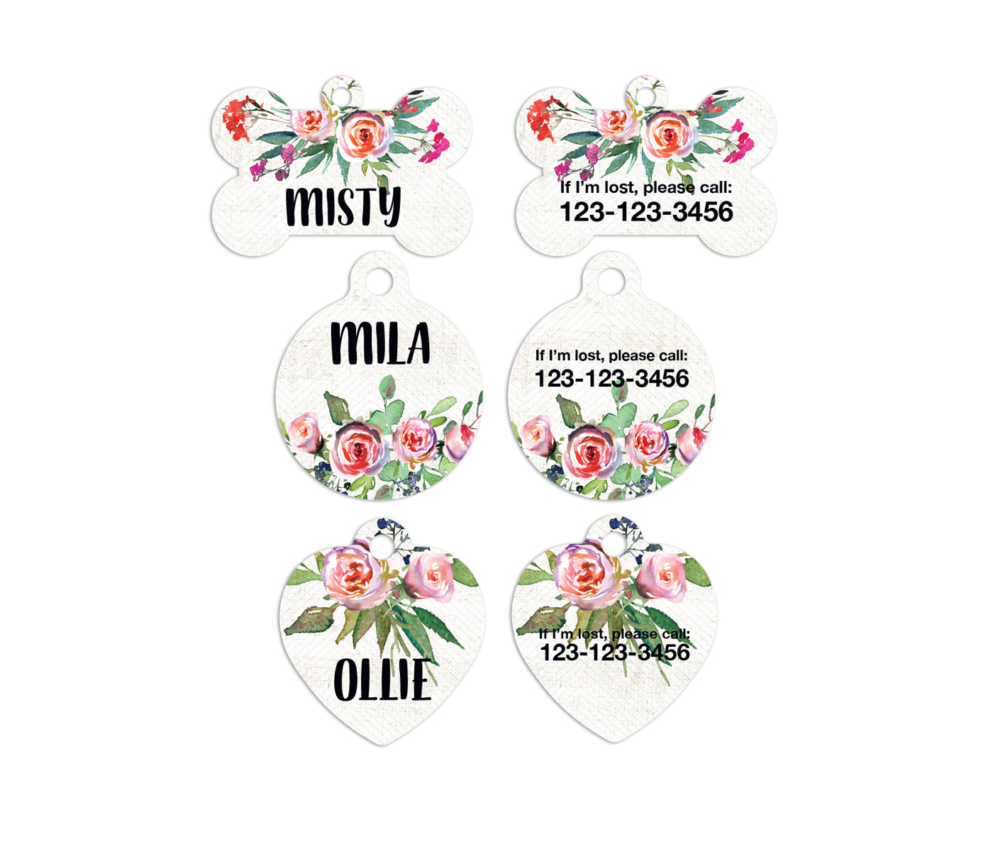 Watercolor Roses Pet ID Tags