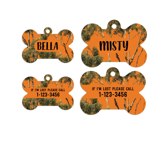 Customized Orange Bone Camo Pet ID Tags
