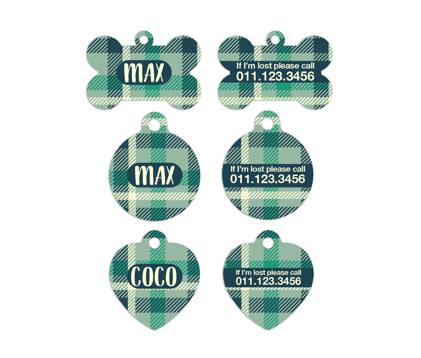 Mint Plaid Pet ID Tags