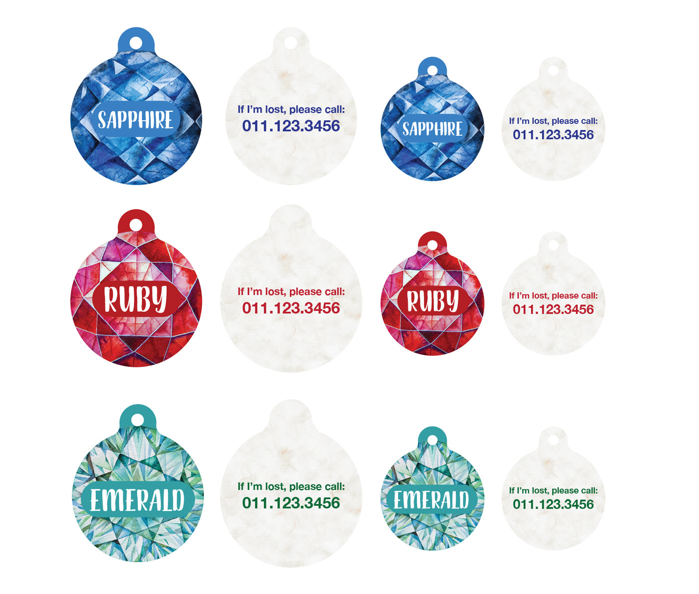 Watercolor Gemstones Circle Pet ID Tag