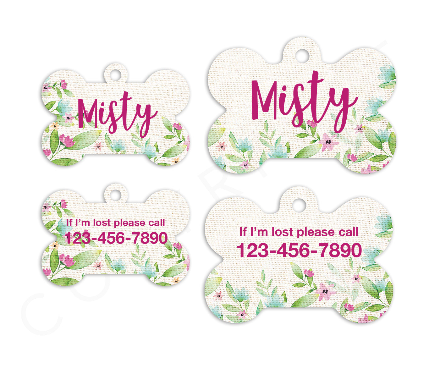 Customized Bone Watercolor Burlap Pet ID Tags