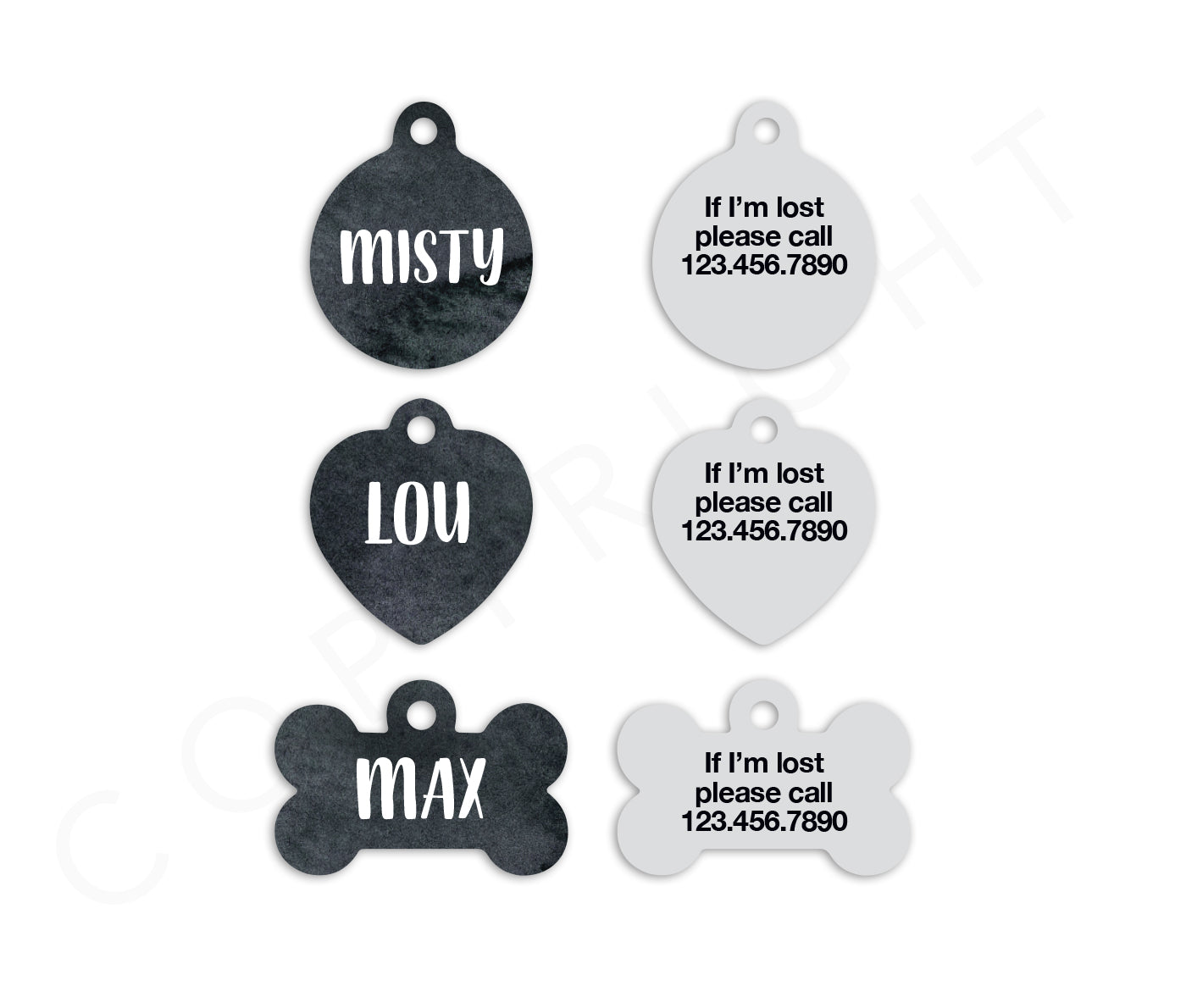 Watercolor Black Small Pet ID Tags