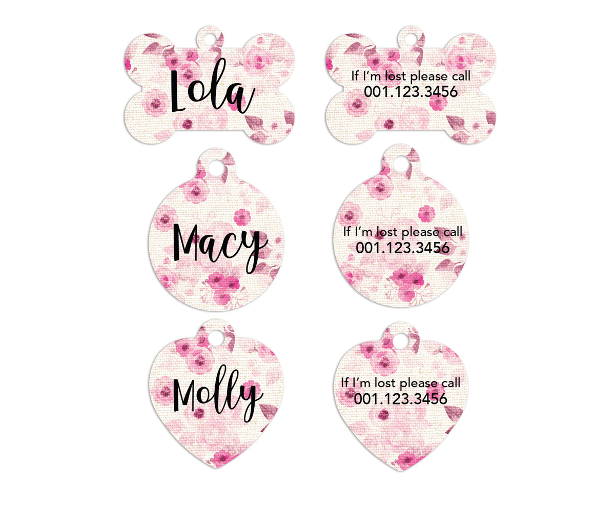 Pink Watercolor Peonies Pet ID Tags