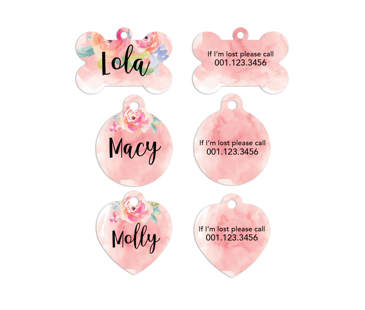 Pink Watercolor Peonies Pet ID Tags