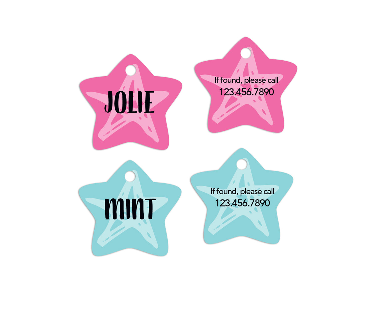 Pink and Blue Star Pet ID Tag