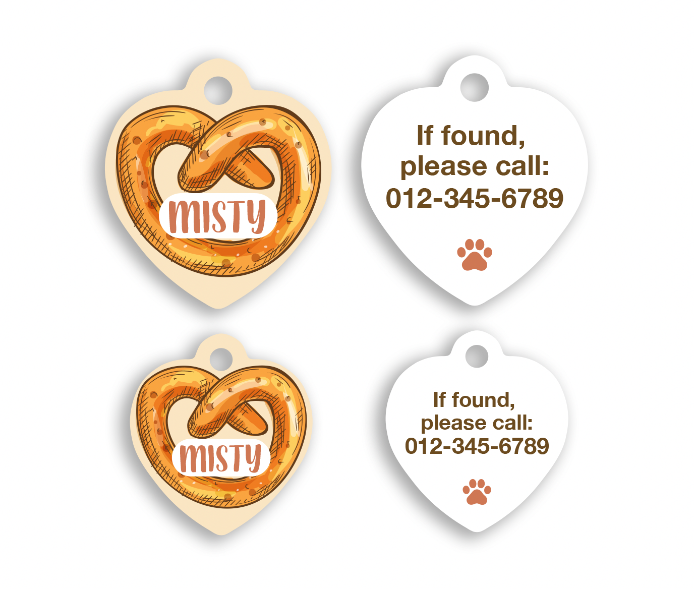 Bakery Pretzel Heart Shape Pet ID Tags