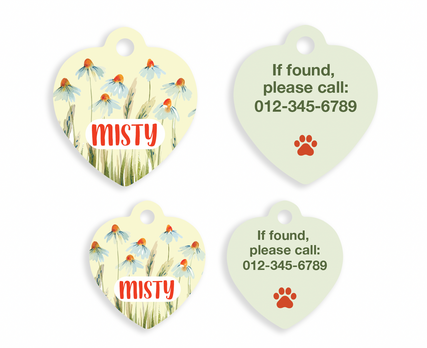 Daisy Heart Shape Pet ID Tags