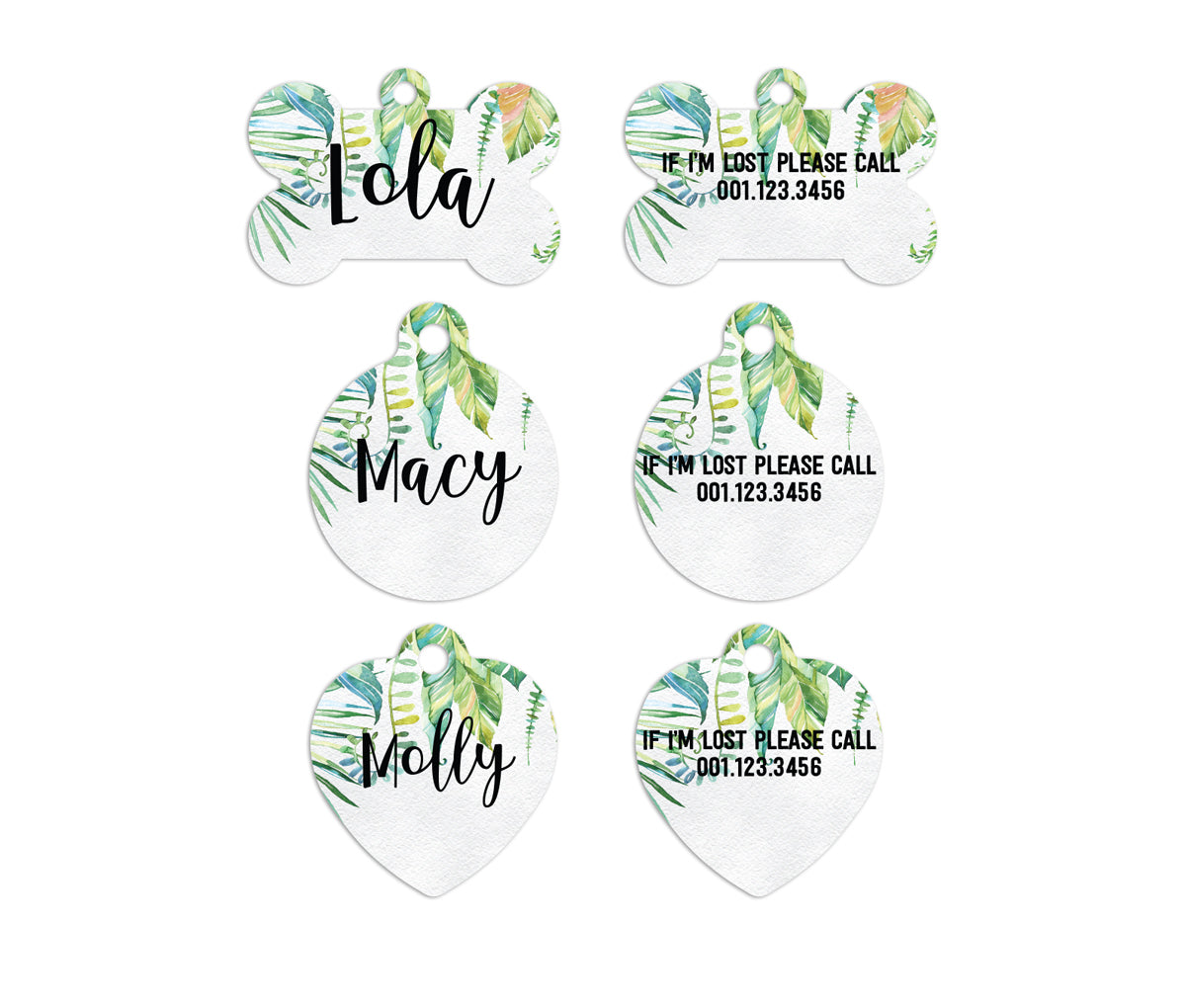 Watercolor Tropical Leaves Pet ID Tags