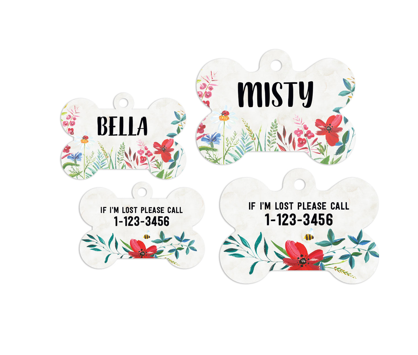 Customized Bone Watercolor Wildflowers Pet ID Tags