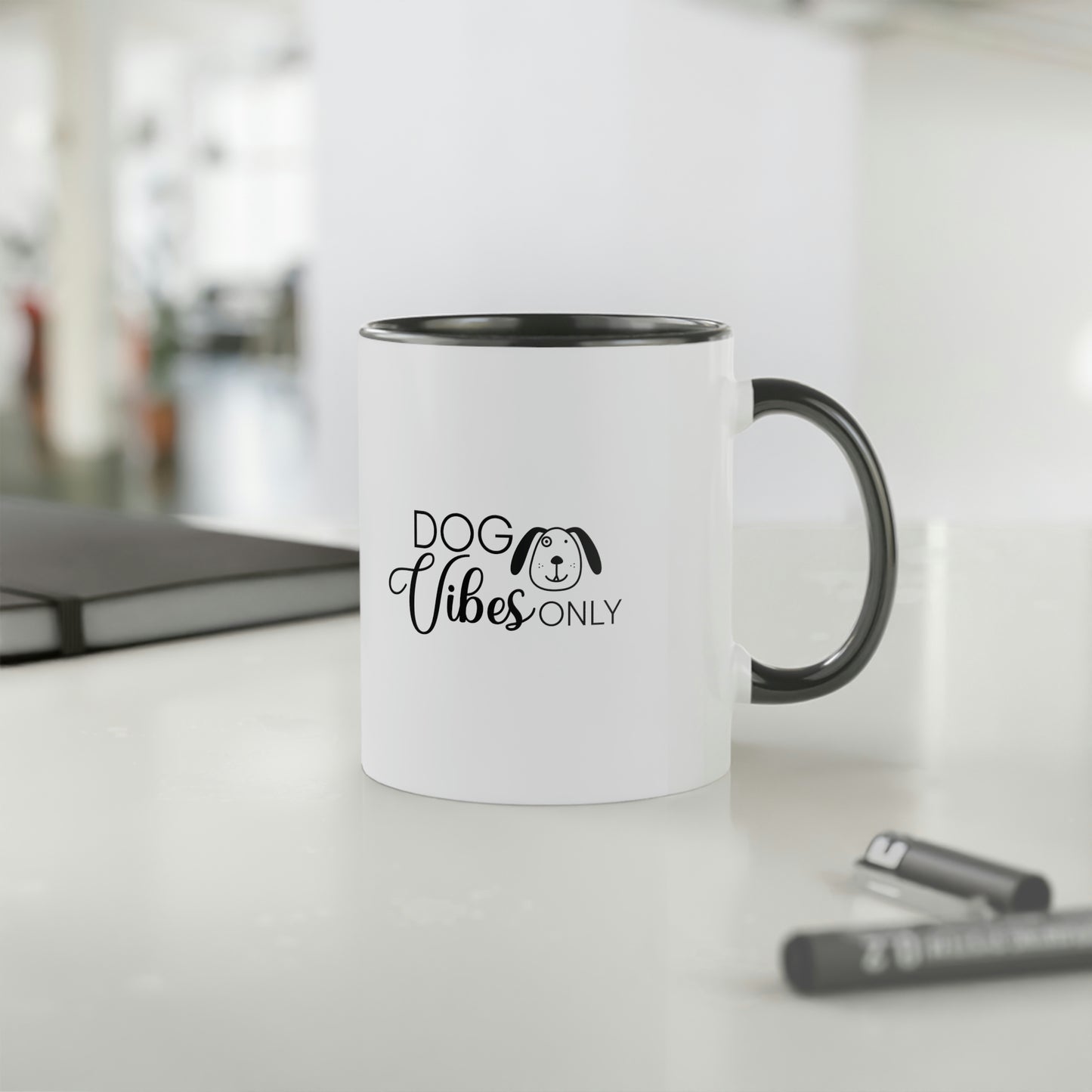 Dog Vibes Only Black and White Accent Mug, 11oz
