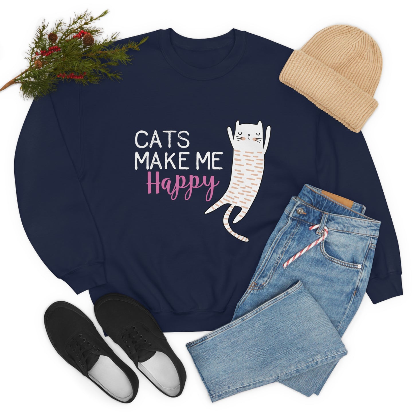 Cats Make Me Happy Unisex Heavy Blend™ Crewneck Sweatshirt