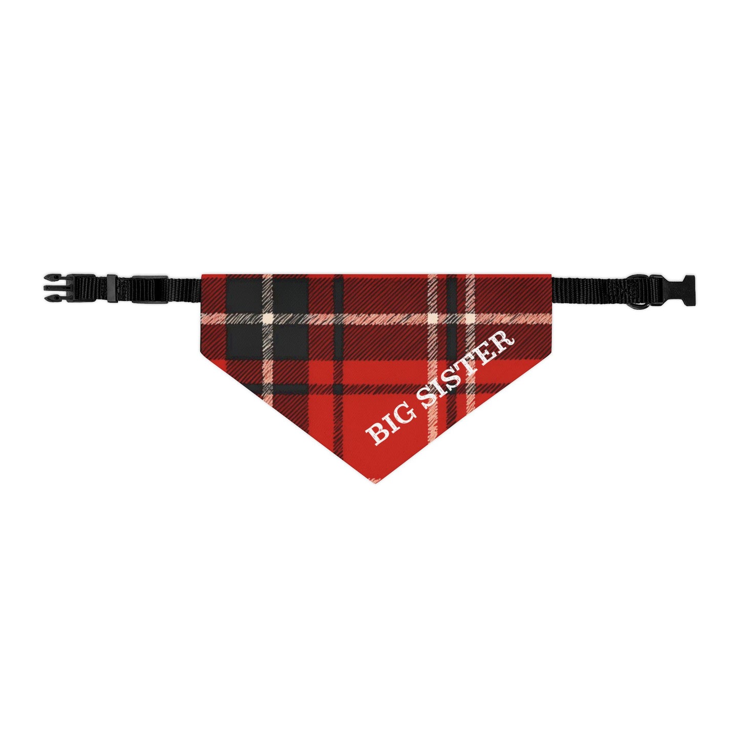 Big Sister Buffalo Plaid Snap-On Dog Bandana | Cute & Stylish Dog Accessory | Perfect for Sibling Announcements