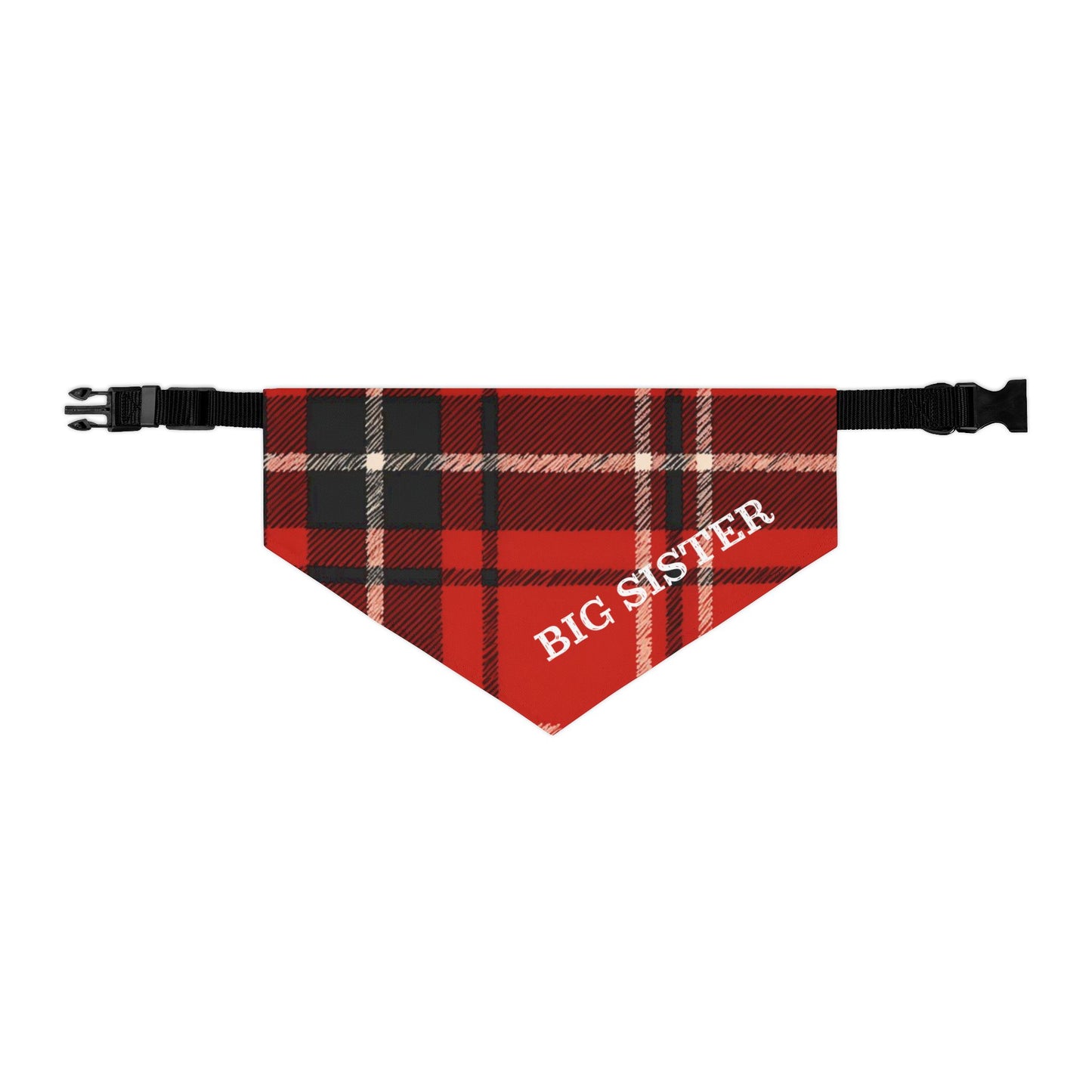 Big Sister Buffalo Plaid Snap-On Dog Bandana | Cute & Stylish Dog Accessory | Perfect for Sibling Announcements