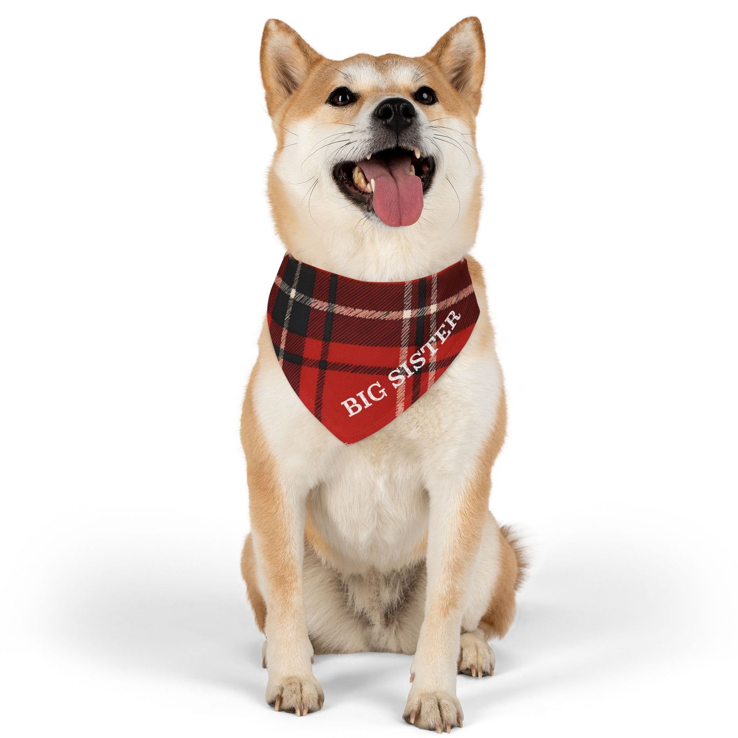 Big Sister Buffalo Plaid Snap-On Dog Bandana | Cute & Stylish Dog Accessory | Perfect for Sibling Announcements