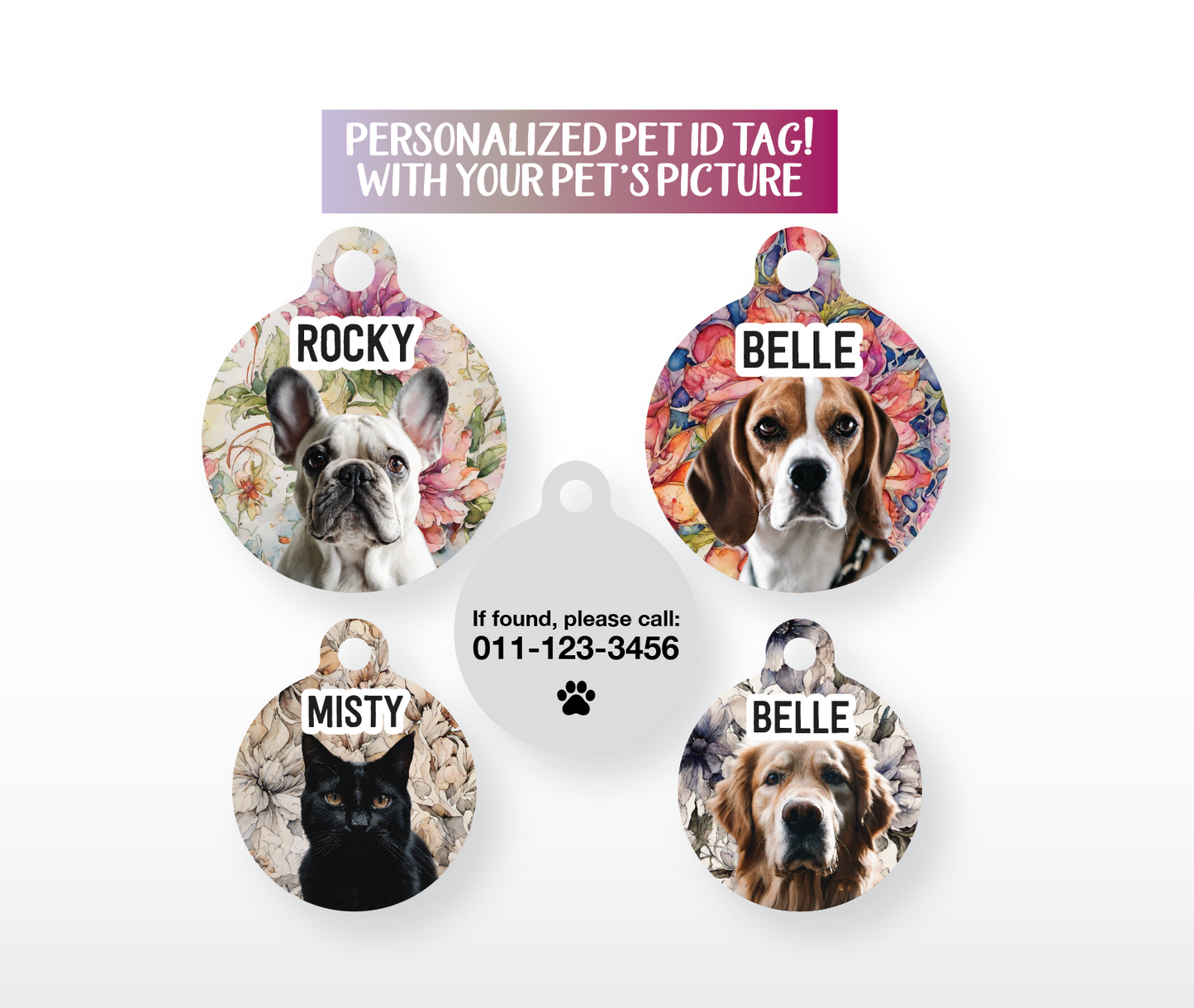 Personalized Cat and Dog ID Tag with your pet's picture!
