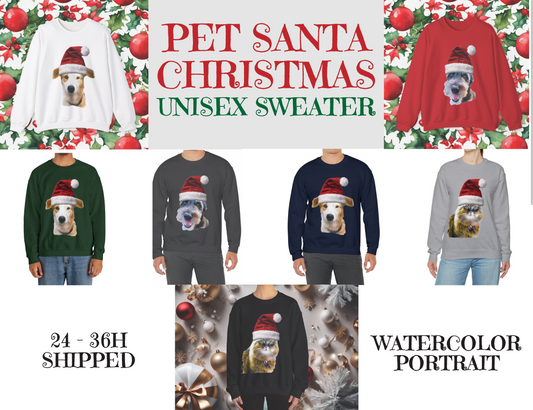 Your Pet on a Christmas Sweater with Santa Hat Ugly Christmas Sweater with Pets