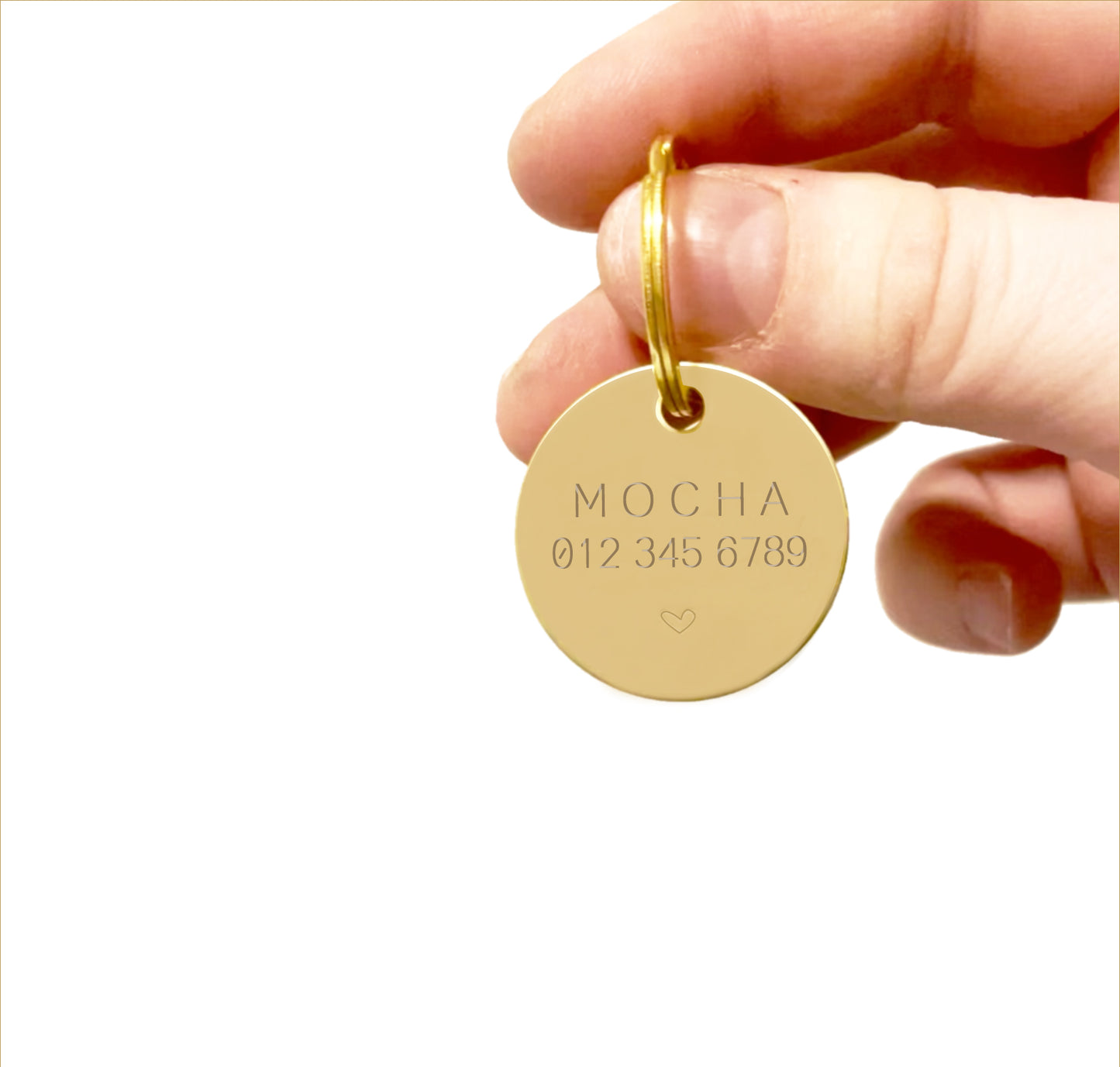 Dog ID Tag Hand Stamped Gold Brass Pet ID Tag for Dogs Circle and Bone Pet Tag