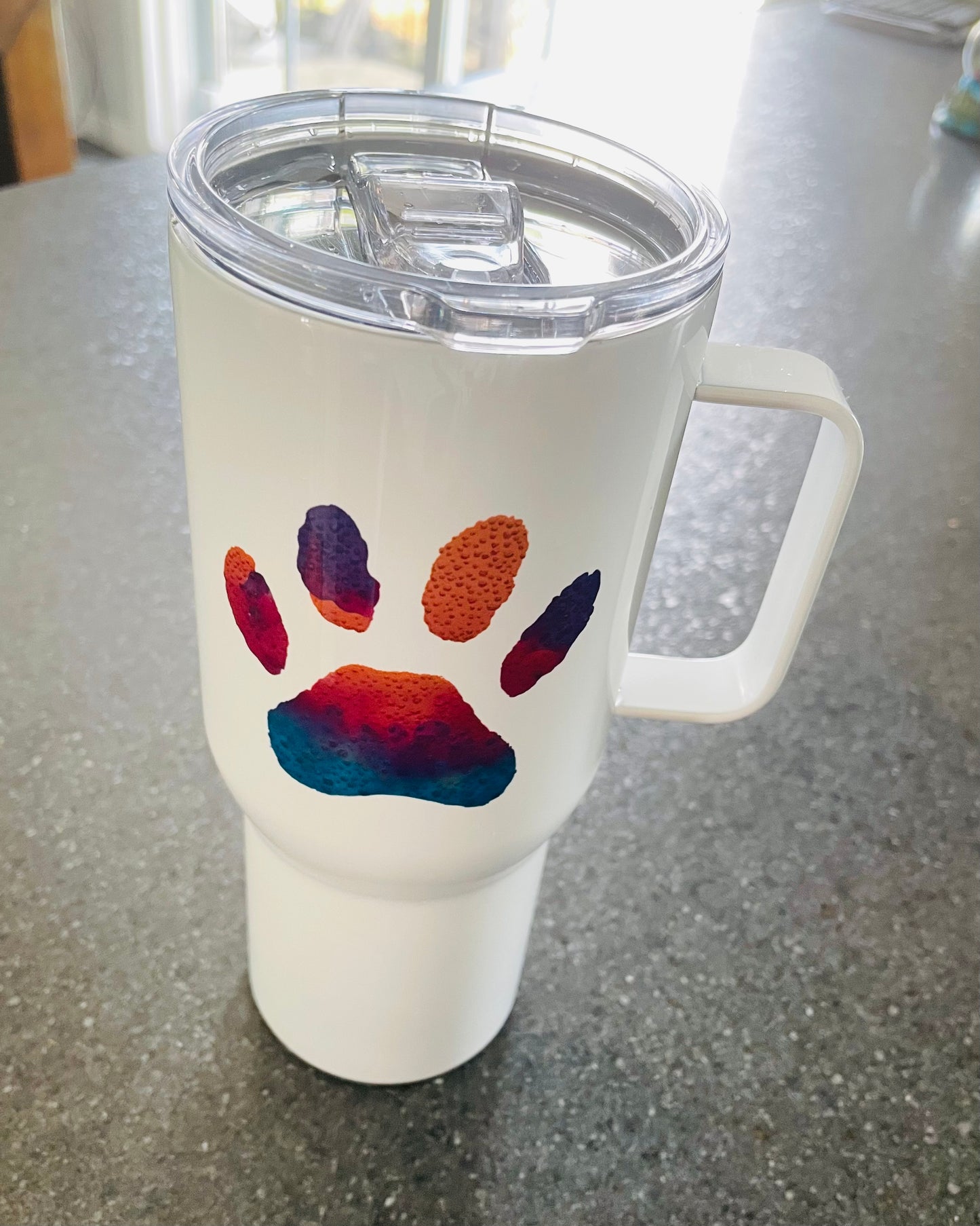 Paw Print 25oz Coffee Tumbler Travel mug with a handle