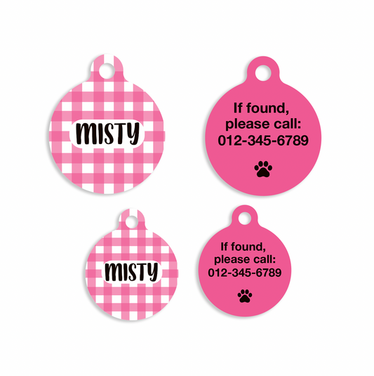 Pink Gingham Pet ID Tag