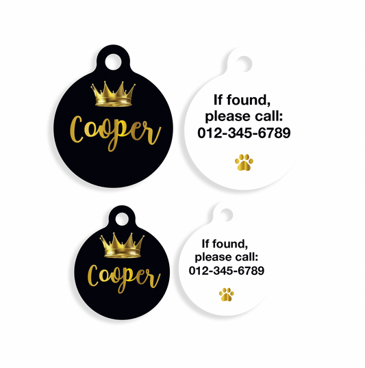 Black and Gold Crown Pet ID Tag