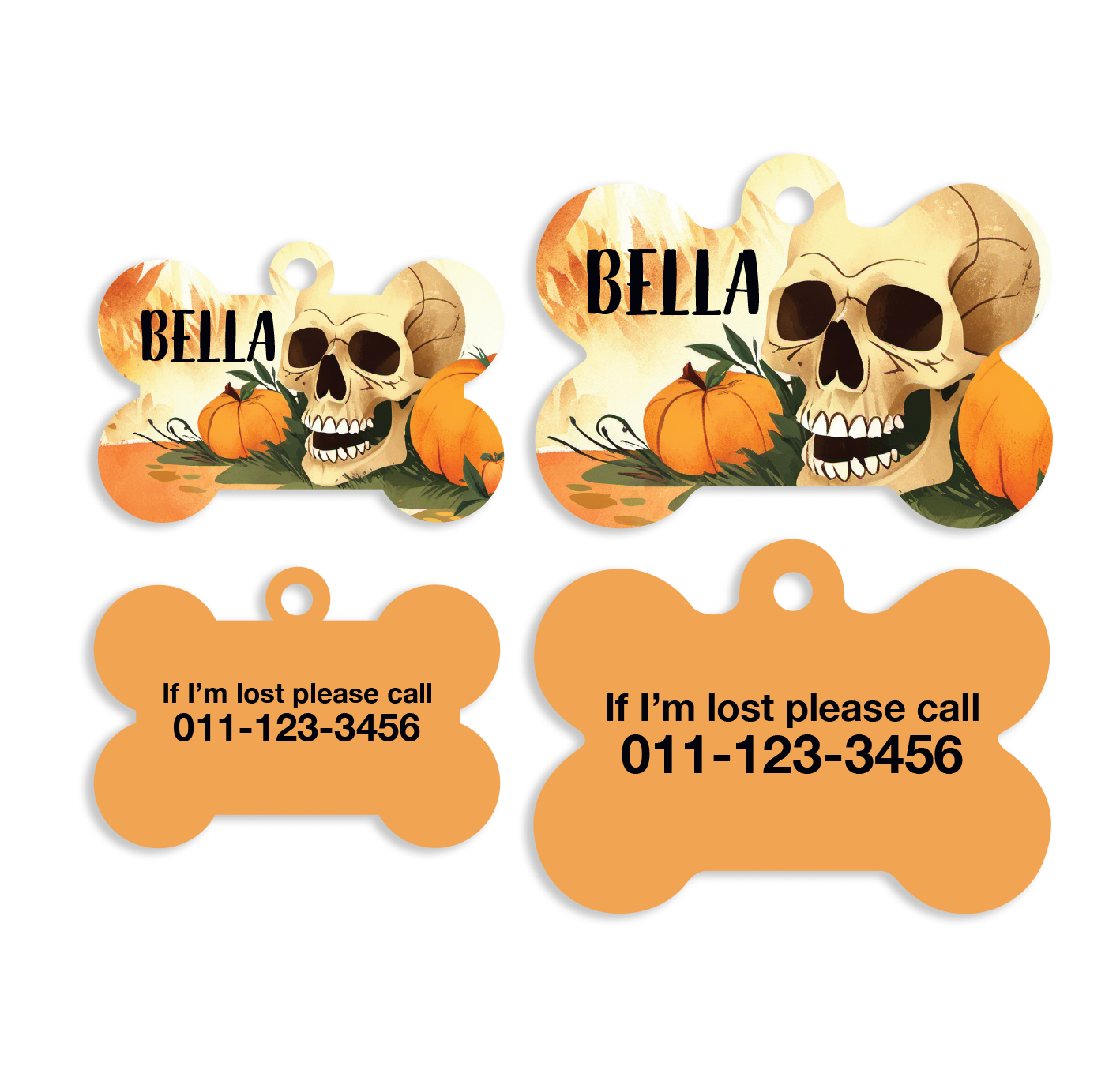 Fall Halloween Pumpkin Skull Pet ID Tags