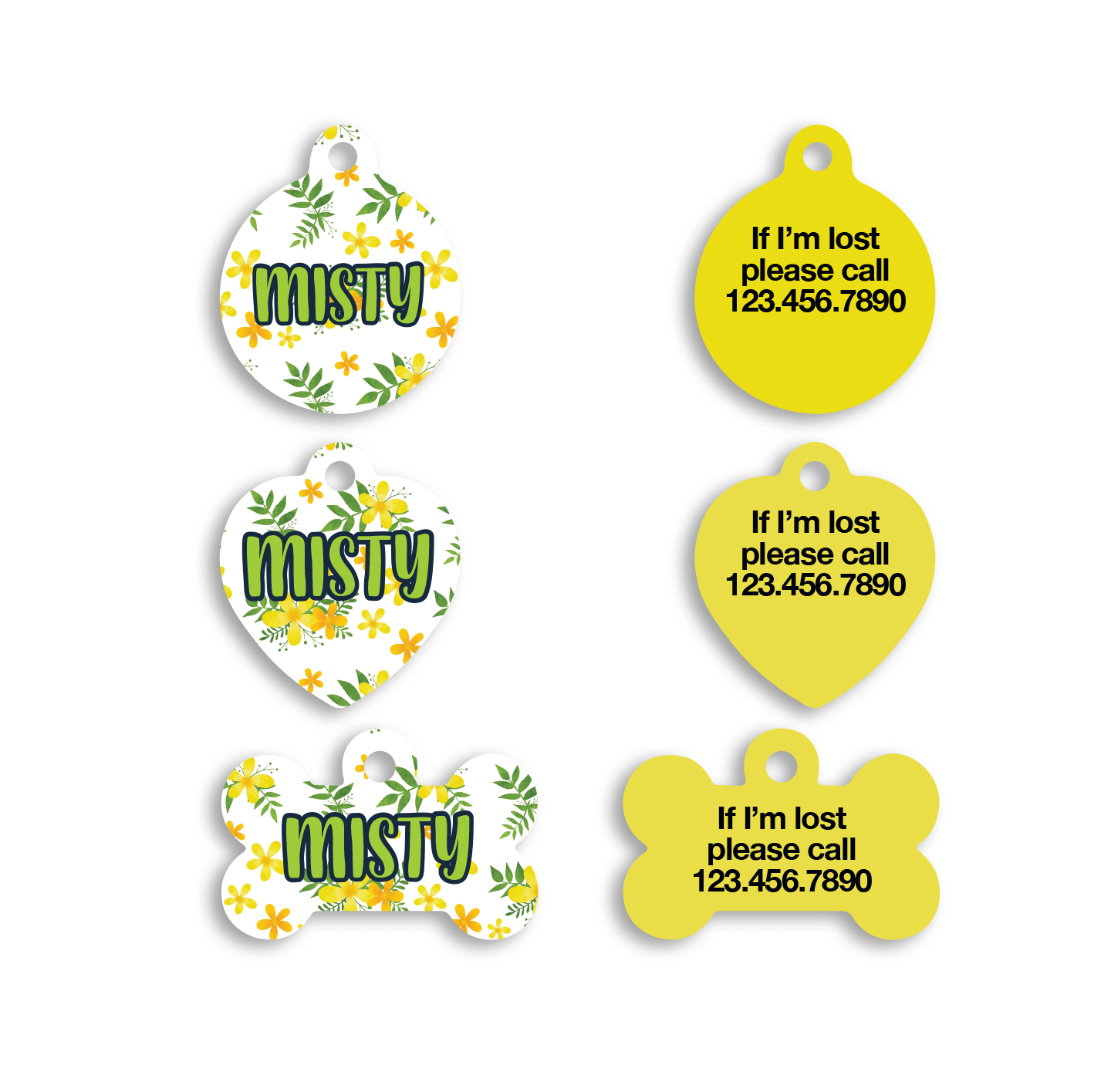 Yellow Floral Small Pet ID Tags
