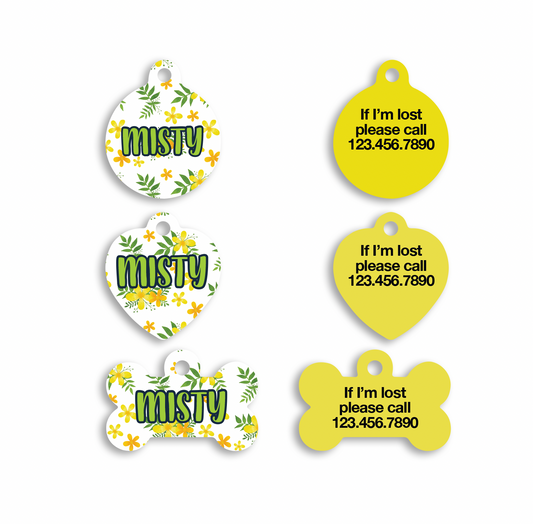 Yellow Floral Small Pet ID Tags