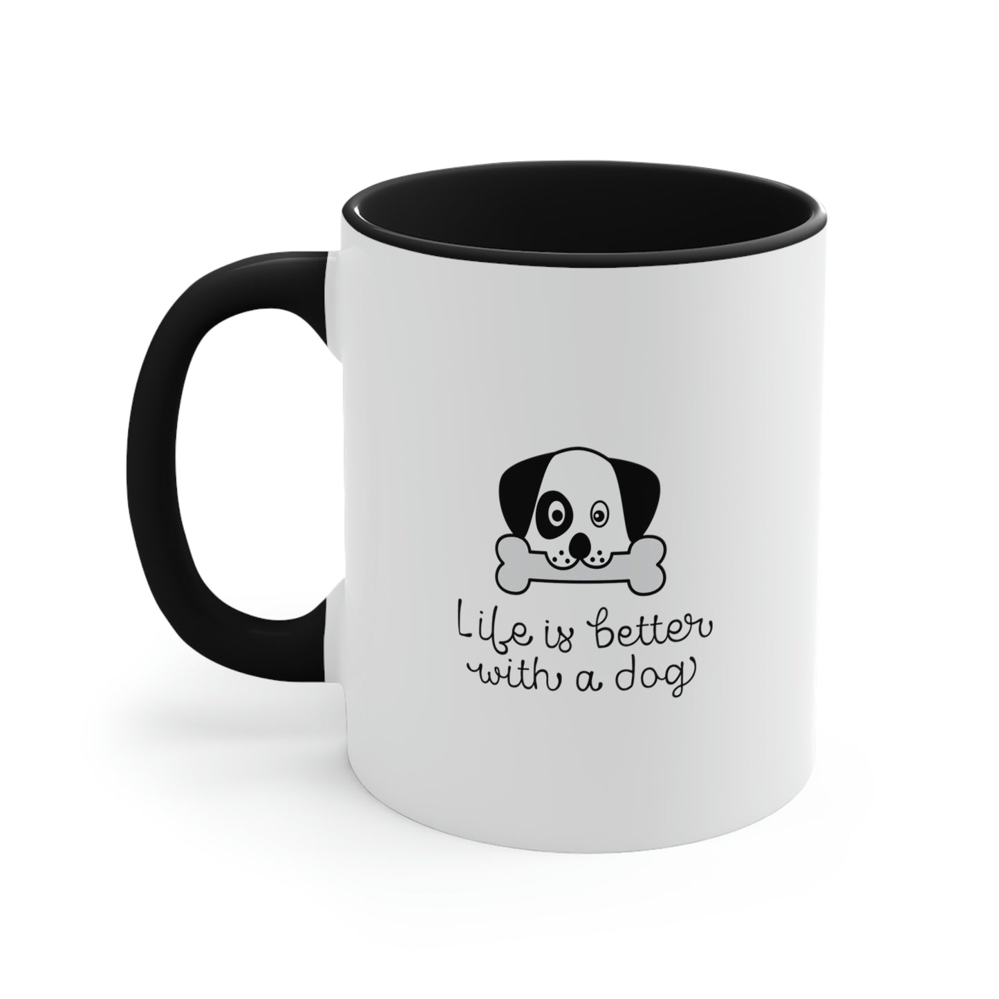 Life is better with a dog Black and White Coffee Mug, 11oz