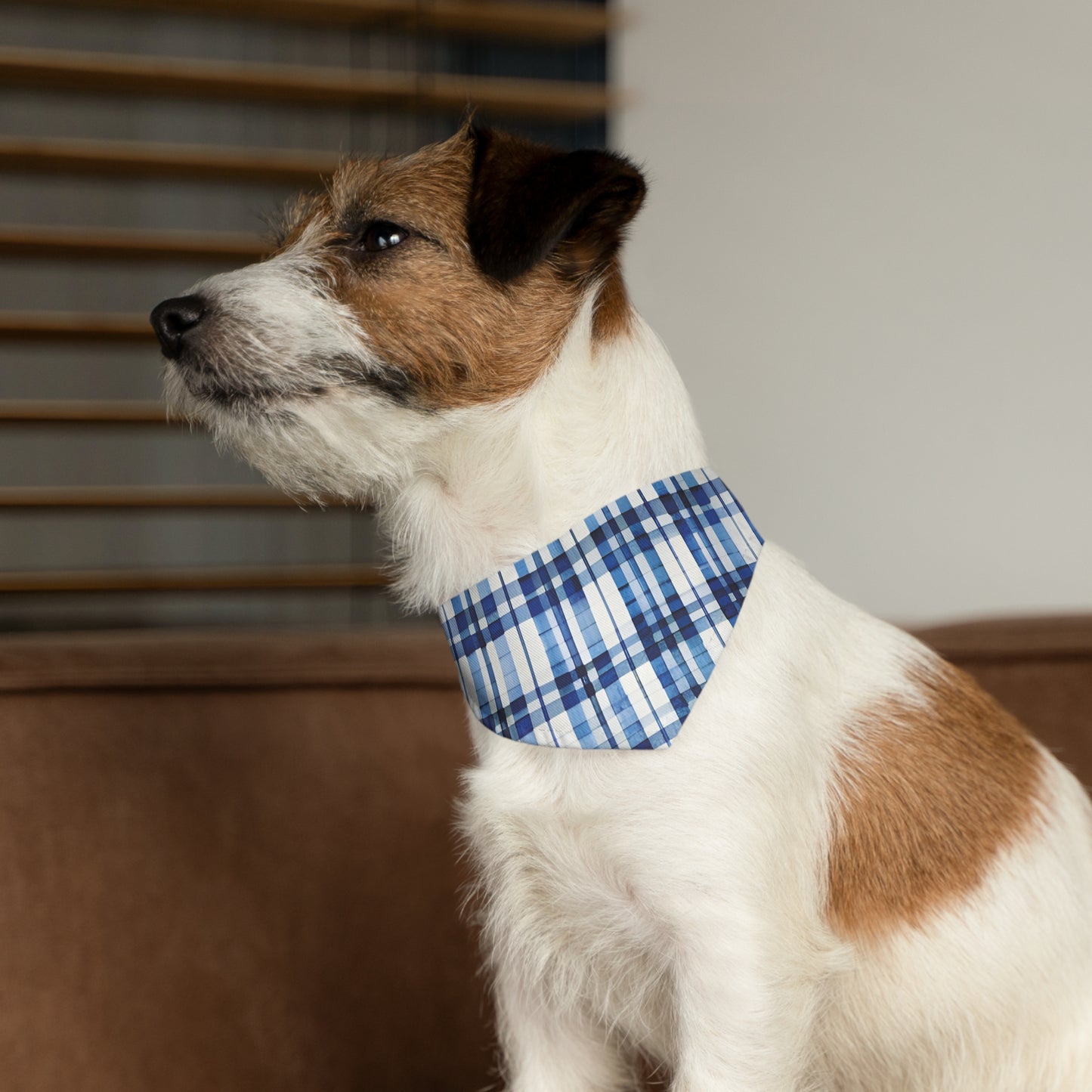 Blue Plaid Pet Bandana Collar