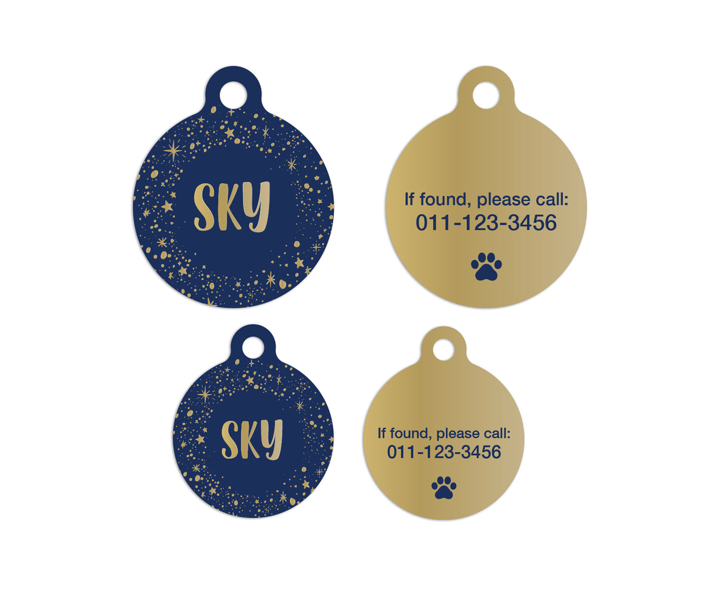 Customized Circle Navy and Gold Stars Pet ID Tag