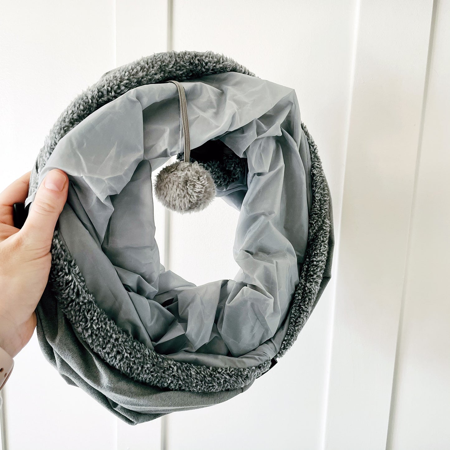 Collapsible Grey Suede Cat Tunnel
